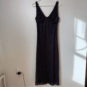 Y2K babydoll maxi dress floral mesh overlay lined frilly trim coquette dainty